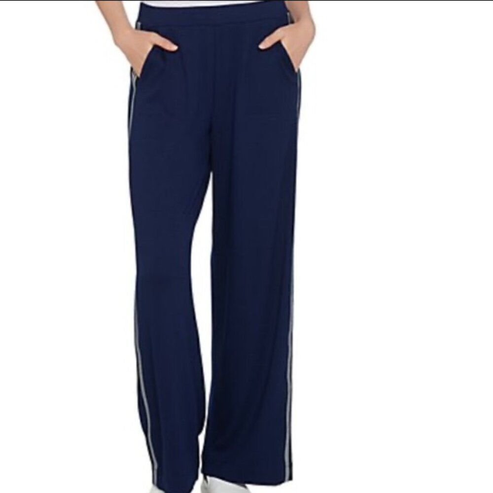 Dennis Basso Knit Wide-Leg Trim Pull-On Pants | size L